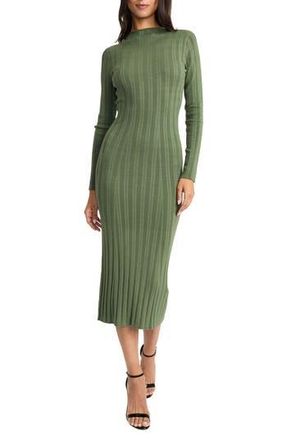 Maggy London Long Sleeve Mock Neck Dress in Olive Green at Nordstrom Rack, Size X-Small