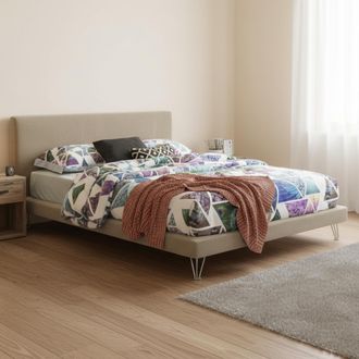 Dmora Dmora - Cama Matrimonial Dferron, Cama Fija En Tela Con Pies, 100% Made In Italy, Adecuado Para Colch&oacute;n 160x190 Cm, Beige