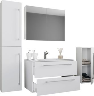 VCM 5pcs Set 1 Lavabo Con Dos Cajones, 1 Armario Espejo, 1 Lavabo, 1 Midischrank, 1 Armario Alto Lavabo De Cer&aacute;mica Gabinete Inferior Colgante 80 Cm Juego