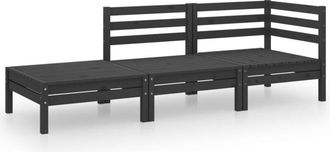 vidaXL 3 Piece Garden Lounge Set Black Solid Pinewood Vidaxl