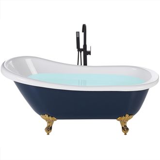 Beliani Ba&ntilde;era Independiente De Acr&iacute;lico Azul Dorado Patas 150 X 77 Cm Retro Vintage Tradicional Cayman