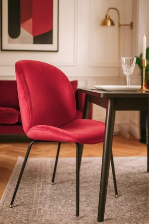 Fusion Living Luxurious Velvet Dining Chair with Black Metal Legs in Red