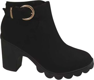 Generic Women Shoes Thick High Heel Boots Leather Boots Fashion Thick Heel Women Boots Breathable Round Toe Short Boots Features: Boots for Rain (Black, 4.5)