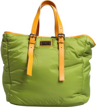 Dolce & Gabbana Womens Green Nylon Padded Logo Plaque Tote Crossbody Bag Pu Leather