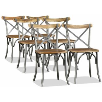 vidaXL Vidaxl - Sillas De Comedor 6 Uds Madera De Mango Respaldo Acero Cruzado