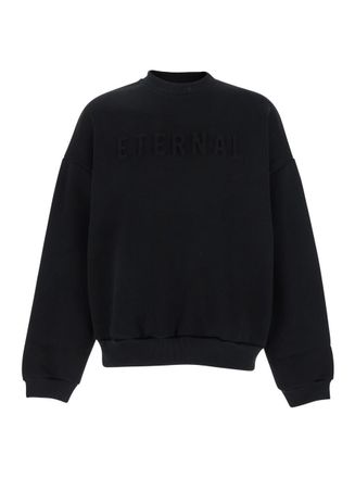 Fear of God Black Crewneck Sweater With Tonal Logo Lettering Embroidery On The Front In Cotton Blend Man