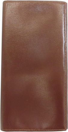 Herm&egrave;s Brown Red Color Box Calf Leather Long Bill Wallet (Bi-Fold) (Pre-Owned)