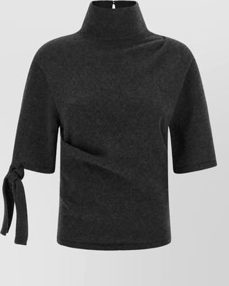 Jacquemus cashmere blend asymmetric draped short sleeve mock neck knitted top