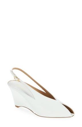 Ferragamo Aduele Peep Toe Slingback Wedge Pump in Biscotto Bianco Ottico at Nordstrom Rack, Size 7