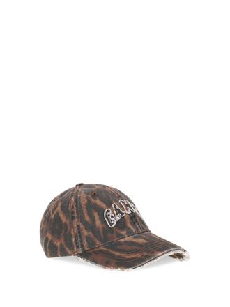 Ganni B3020268 Ocelot Leopard Print Baseball Cap - Brown
