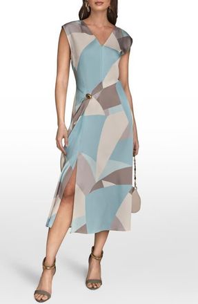 DKNY Floral Cap Sleeve Fit & Flare Midi Dress in Haze Multi at Nordstrom, Size 10