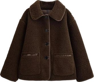 Generic Womens Reversible Lapel Warm Jacket Loose Fit Front Button Lambswool Collar Warm Coat