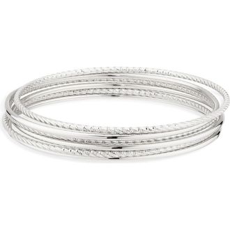 Nordstrom Set of 5 Mixed Texture Bangle Bracelets in Silver at Nordstrom Rack