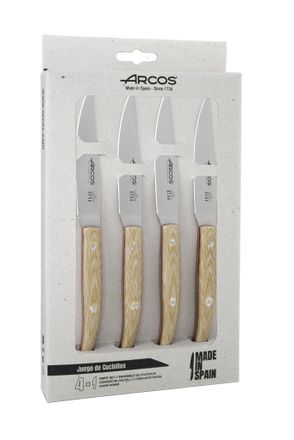 Arcos Arcos Serie Cuchillos De Mesa, Juego De Cuchillos De Mesa 4 Piezas, Cuchillos Chuleteros, Hoja Filo De Acero Inoxidable Nitrum De 110 Mm, Mango Madera