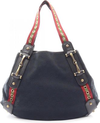 Gucci Black Green Red Color Canvas Leather Handbag Tote Bag (Pre-Owned)