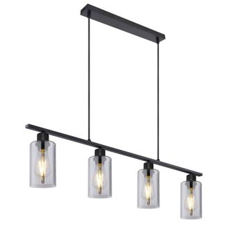 Netlighting Hadera Bar Pendant Ceiling Light Matt Black Smoke Glass Shade 4x E27