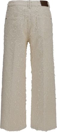 Brunello Cucinelli Womens Square-Leg Dyed Furry Pants With Monili Ecru Cotton Ecru Trousers