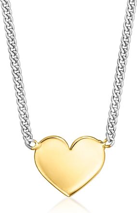 RS Pure by Ross-Simons Italian 14kt Yellow Gold Heart and Sterling Silver Curb-Link Necklace