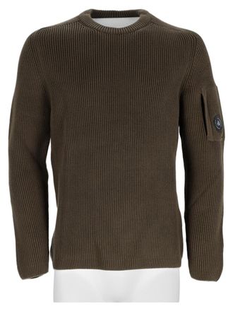 C.P. Company Green Ribbed Knit Patch Pocket Cotton-Blend Sweater