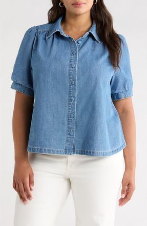 Wit & Wisdom Puff Sleeve Denim Shirt in Mid Blue at Nordstrom, Size 2 X
