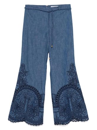 Zimmermann Coco embroidered trousers - women - Polyester/Cotton/Cotton - 0P - Blue