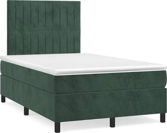 vidaXL Vidaxl - Cama Box Spring Colch&oacute;n Y Led Terciopelo Verde Oscuro 120x190cm