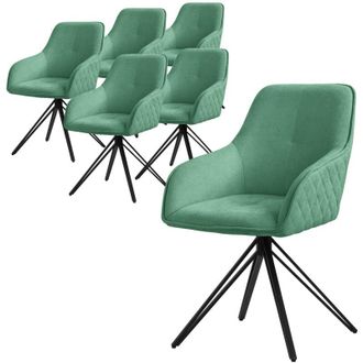 ML Design Ml-design Set 6x Silla De Comedor Giratoria Con Respaldo Y Reposabrazos Asiento Verde De Tela Tejida Tapizado Con Patas De Metal Sill&oacute;n Dise&ntilde;o Ergon&oacute;m