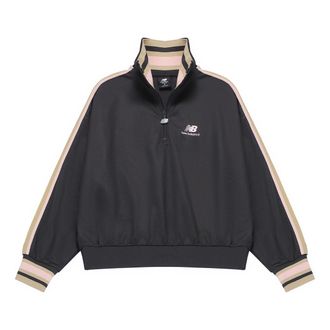 New Balance (WMNS) New Balance Half Zip Sweatshirt Asia Sizing Black Beige AWT23561-PHM