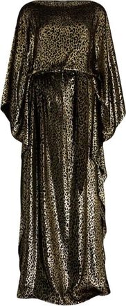 Roberto Cavalli Glossy Zijden Kimono Jurk met Dierenprint - Dames - Avondkleed - Zwart - M - Polyester - Kleedjes