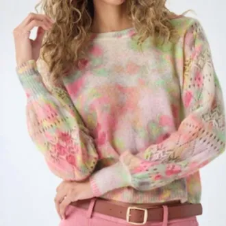 Autumn Cashmere Crew Neck Combo Sweater In Pink