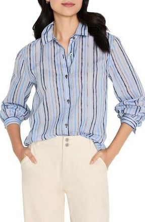 Nic+Zoe Drifty Painted Stripe Cotton Button-Up Shirt in Blue Multi at Nordstrom Rack, Size X-Small