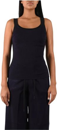 Elisabetta Franchi Top in maglia a coste con profili a contrasto - - Tops - Donna - Blu - M
