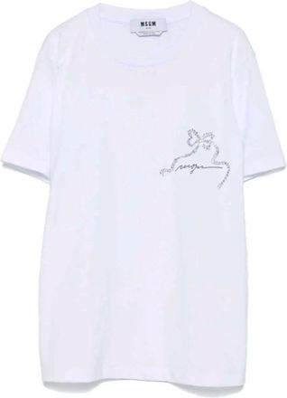 Msgm T-shirt met ronde hals en decoratie - Dames - T-shirts - Wit - M - Katoen - Tops