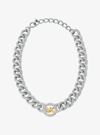 Michael Kors Pav&eacute; Logo Curb-Link Necklace