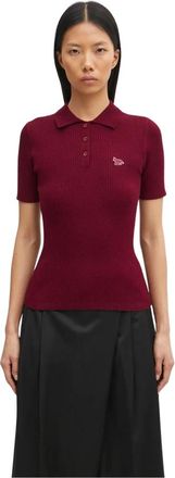 Maison Kitsun&eacute; Baby Fox Fijne Rib Wol Gebreide Poloshirt - Dames - Polos - Rood - XS - Wol - Tops