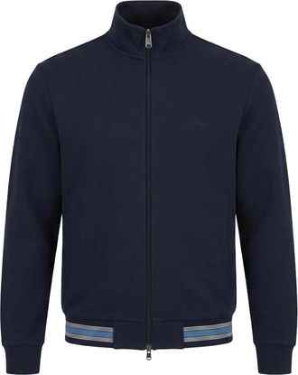 Harmont & Blaine Full-zip Piqu&eacute; Sweatshirt met gestreepte details - Heren - Sweatshirts & Hoodies - Blauw - Maat: 2XL Piqu&eacute;