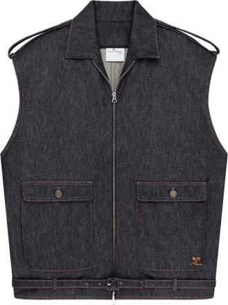 Courr&egrave;ges Womens Denim Sleeveless Bomber Jacket