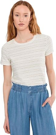 Liverpool L.A. Petite Short Sleeve Crew Neck Knit T-Shirts with Rib Trim Womens Clothing Bone/Matcha Green Stripe : PXS