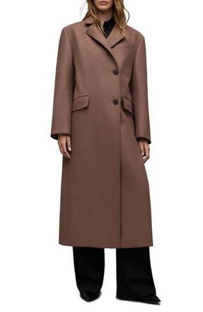AllSaints James Wool Blend Longline Coat in Chestnut Brown at Nordstrom Rack, Size 10 Us / 14 Uk