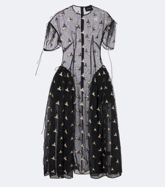 Simone Rocha Embroidered tulle midi dress
