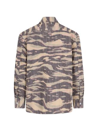 Jil Sander Tiger-Stripe Camouflage Silk-Blend Overshirt - Beige