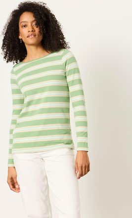 Fat Face FatFace Breton Green Striped 100% Cotton T-Shirt