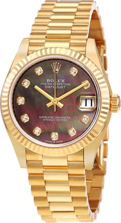 Rolex Datejust 31 Automatic 18kt Yellow Gold Diamond Black Mother of Pearl Dial Ladies Watch 278278BKMDP