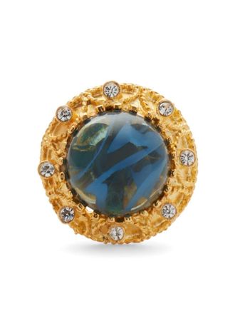 Kenneth Jay Lane cabochon cocktail ring - women - Silver/glass/Tin/22kt Gold Plated - One Size