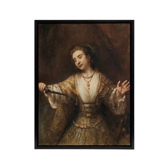 Artery8 Rembrandt Lucretia 1664 Framed Canvas Wall Art Print in Brown | Size: W24 x H32