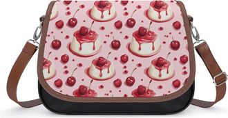 Generic Cherry Panna Cotta Womens Crossbody Bag Fashion Shoulder Handbags Message Tote Bag with Adjustable Strap