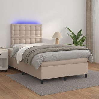 vidaXL Cama Box Spring Colch&oacute;n Led Cuero Sint&eacute;tico Capuchino 120x200cm Vidaxl