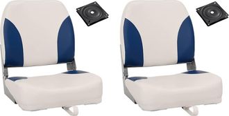 vidaXL Asiento Plegable Para Barco Juego De 2 Con Coj&iacute;n Blanco Y Azul Vidaxl