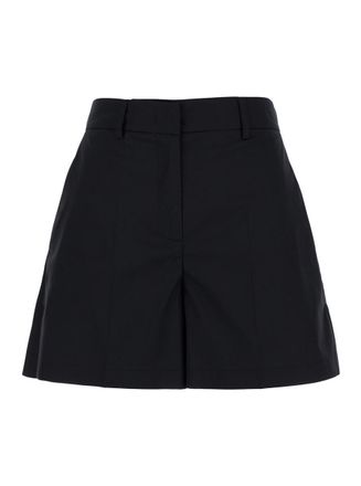 Plaîn Black Shorts With Belt Loops In Cotton Woman