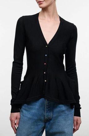 Staud Jamie Ruffle Hem Cardigan in Black at Nordstrom, Size X-Small